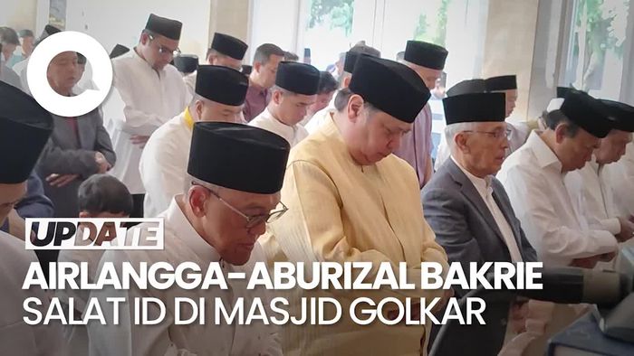 Airlangga hingga Aburizal Bakrie Salat Idul Fitri di Masjid Golkar