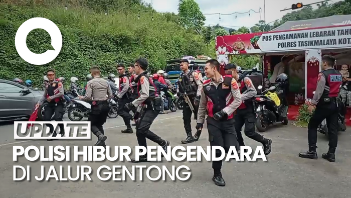 Aksi Polisi Menari Hibur Pengendara Terjebak Macet di Jalur Gentong