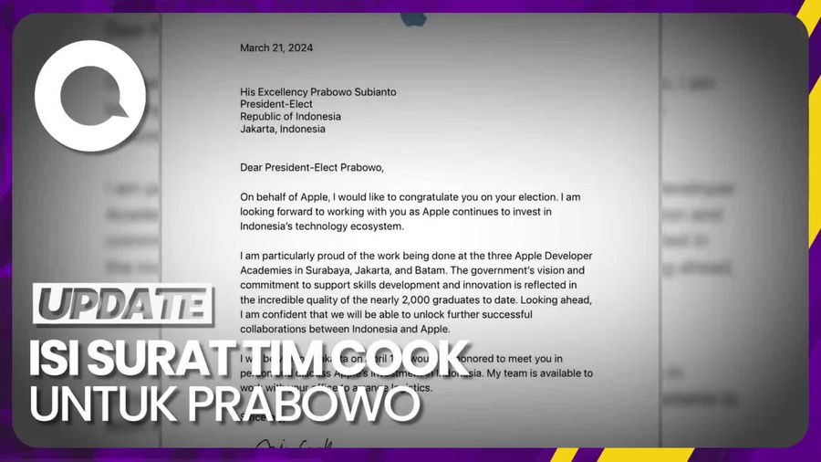 Bos Apple Ucapkan Selamat ke Prabowo Sebagai Presiden Terpilih 