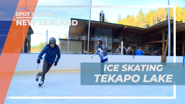 Menikmati Keseruan, Saling Kejar Bermain Ice Skating di Tekapo Lake, New Zealand