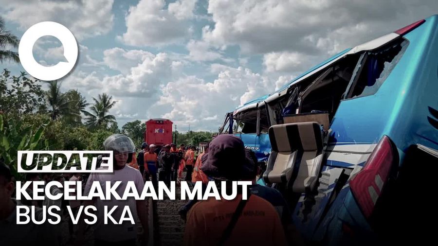 Penampakan Bus Tertabrak KA di OKU Timur, 4 Orang Tewas