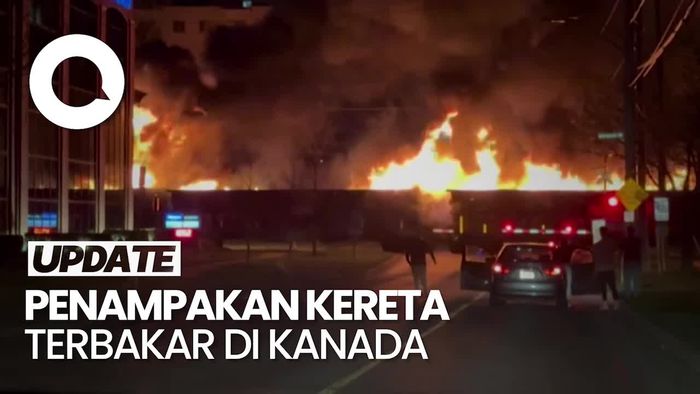 Ngeri! Penampakan Kereta Terbakar Hebat di Tengah Kota Ontario Kanada