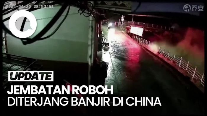 Detik-detik Jembatan Roboh Akibat Hujan Deras di Guangdong China