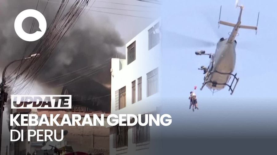 Dramatis! Evakuasi Pria Terjebak dalam Gedung Terbakar di Peru Pakai Heli