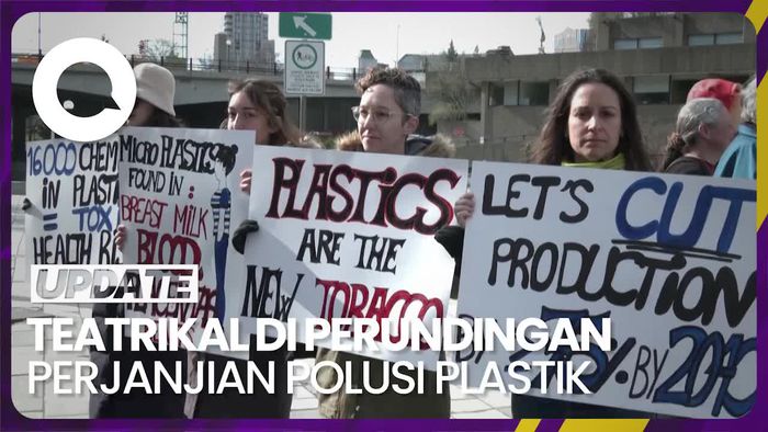 Aksi Teatrikal Aktivis Saat Perundingan Perjanjian Polusi Plastik Global di Kanada