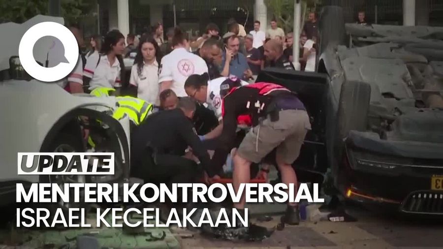  Penampakan Mobil Menteri Garis Keras Israel Terbalik Usai Terobos Lampu Merah