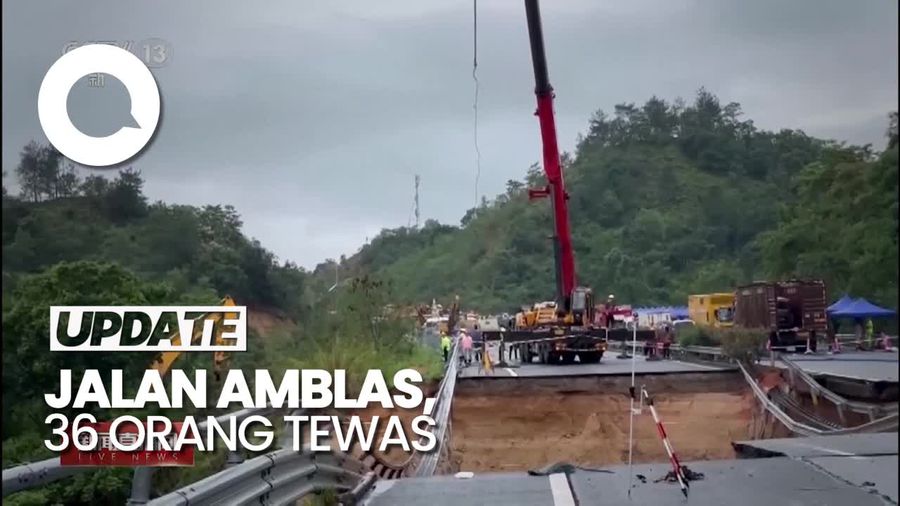 Jalan di China Runtuh: 23 Kendaraan Jatuh, 36 Orang Tewas
