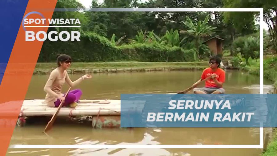 Sensasi Mendayung Rakit dari Bambu di Danau Buatan, Bogor