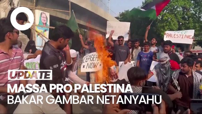 Massa Pro-Palestina di Bangladesh Mengamuk Bakar Gambar Netanyahu