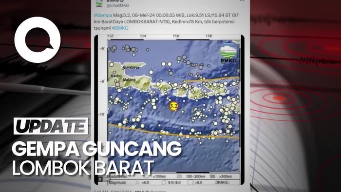 Gempa M 5,2 Terjadi di Lombok Barat Tak Berpotensi Tsunami