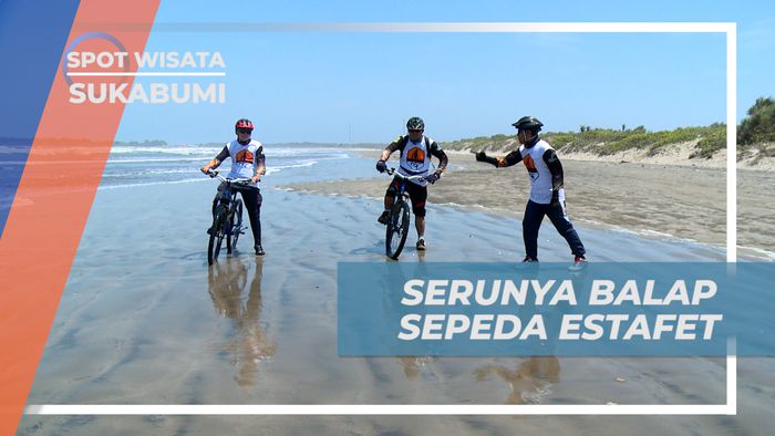Seru-seruan Adu Cepat Balap Sepeda Estafet di Tepi Pantai Ujung Genteng,Sukabumi