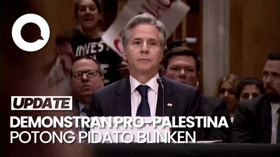 Momen Demonstran Pro-Palestina Menyela Pidato Menlu AS Blinken 
