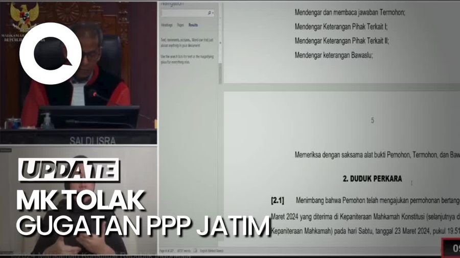 Gugatan PPP Jatim soal 21 ribu Suara Pindah ke Partai Garuda Ditolak MK