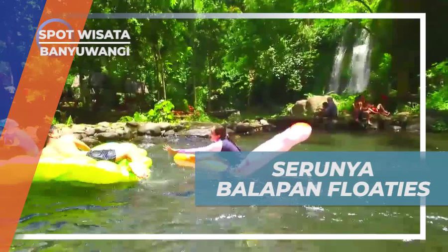Seru-seruan Adu Cepat Balap Floaties di Air Terjun Jagir Banyuwangi