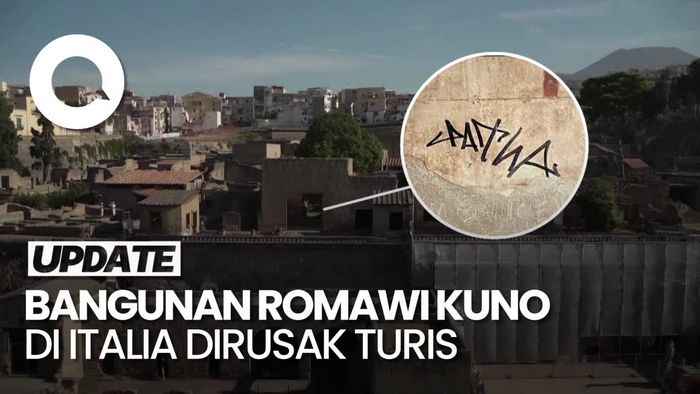 Turis Belanda Coret-coret Dinding Bangunan Romawi Kuno di Italia