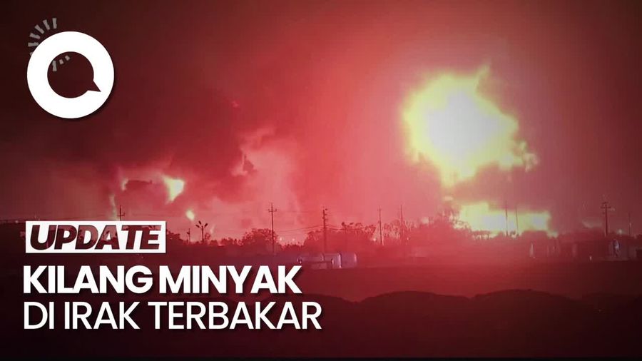 Penampakan Kebakaran Hebat Kilang Minyak di Irak