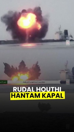 Bum! Detik-detik Rudal Houthi Hantam Kapal di Laut Merah