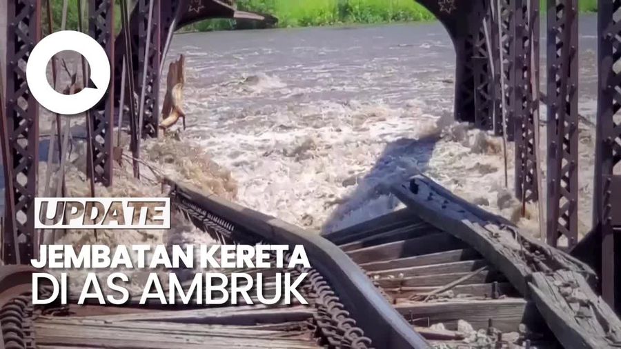 Banjir di Dakota AS Bikin Jembatan Kereta Ambruk