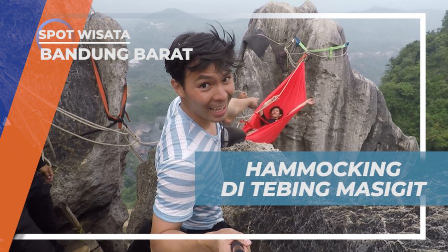 Tantangan Seru Hammocking di Puncak Tebing Masigit yang Menguras Nyali, Bandung