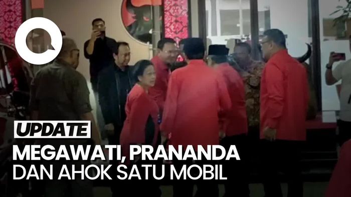 Megawati Semobil dengan Prananda-Ahok Hadiri Acara di Sekolah PDIP