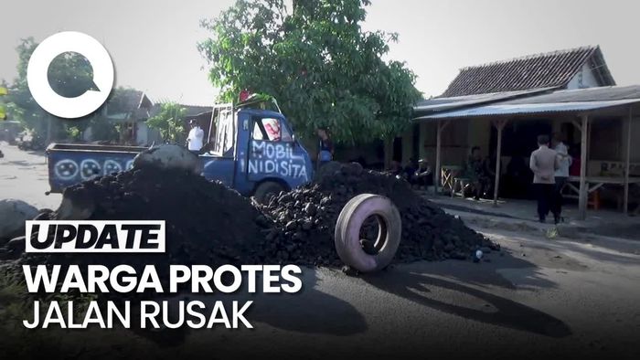 Warga Demo Tanam Pohon Pisang di Jalan Rusak Lumajang