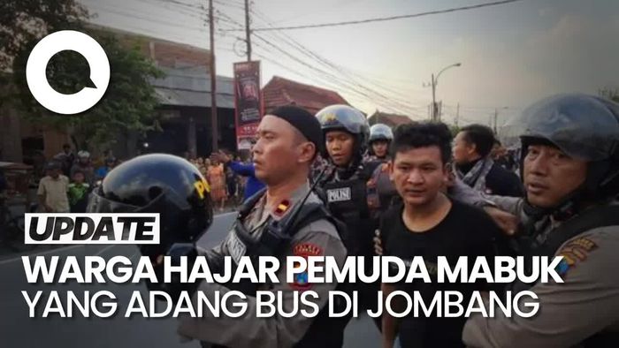 Aksi Nekat 2 Pemuda Mabuk Adang Bus di Jombang Berujung Kena Hajar Warga
