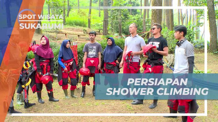 Persiapan Kegiatan Ekstrem Shower Climbing di Air Terjun Bidadari Sukabumi