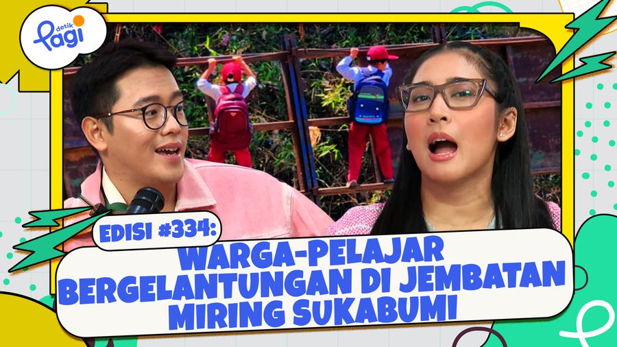 Warga-Pelajar Bergelantungan di Jembatan Miring Sukabumi