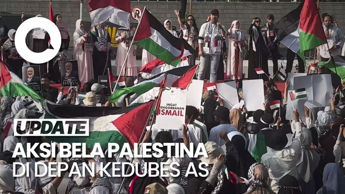 Massa Gelar Aksi Bela Palestina di Depan Kedubes AS