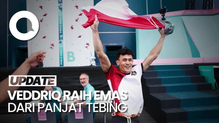 Veddriq Raih Emas, Merah Putih Berkibar di Arena Panjat Tebing Olimpiade