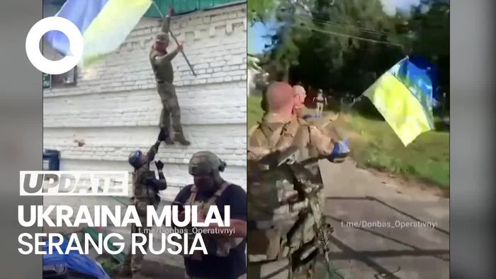 Momen Militer Ukraina Kibarkan Bendera di Wilayah Rusia