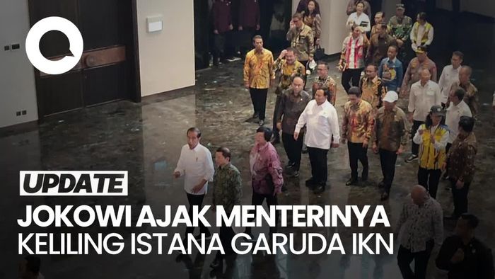 Momen Jokowi Ajak Para Menteri Keliling Istana Garuda IKN