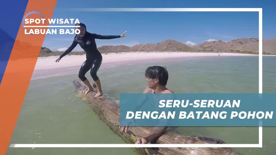Seru-seruan Bermain Dengan Batang Pohon di Pink Beach Labuan Bajo