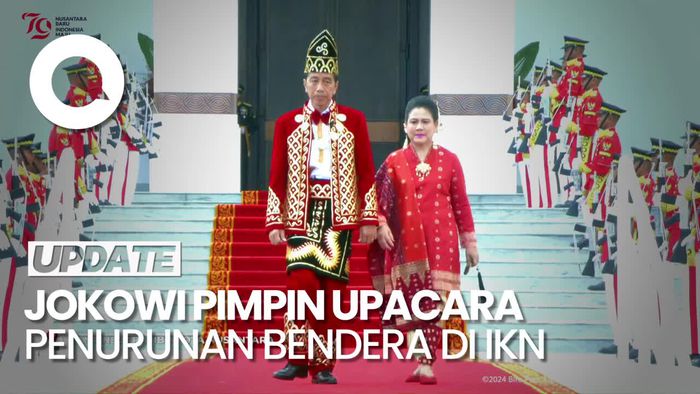 Kenakan Baju Adat Banjar, Jokowi Pimpin Upacara Penurunan Bendera di IKN