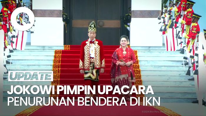 Jokowi Pakai Baju Adat Banjar Pimpin Upacara Penurunan Bendera