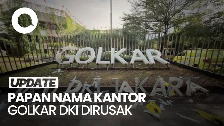 Penampakan Papan Nama Depan Kantor Golkar DKI Dirusak OTK