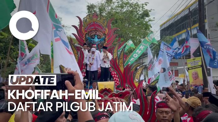  Kemeriahan Petahana Khofifah-Emil Daftar ke KPU Jatim