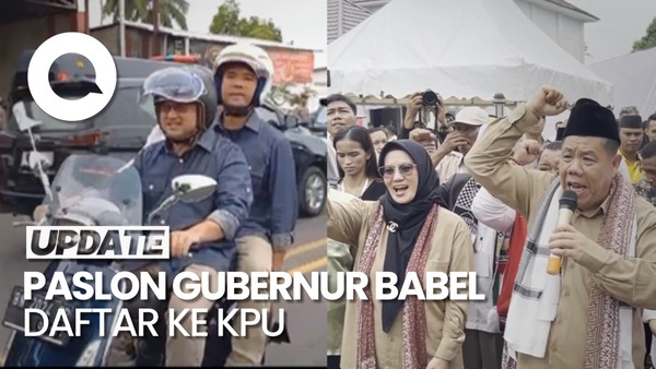 Momen Dua Paslon Gubernur Babel Daftar ke KPU, Naik Vespa-Diantar Pendukung