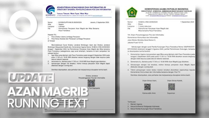 Disurati Kemenag, Kominfo Imbau Azan Magrib Diganti Running Text saat Misa Paus
