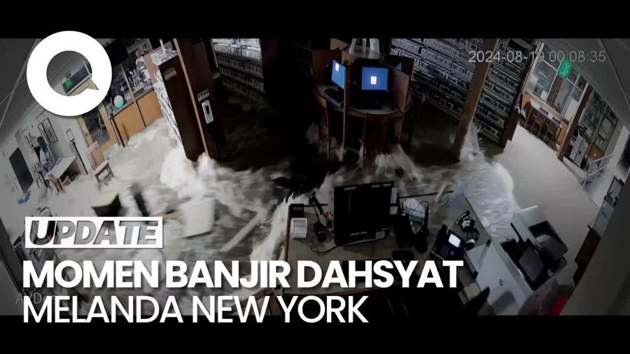 Rekaman CCTV Banjir Dahsyat Terjang Perpustakaan di New York