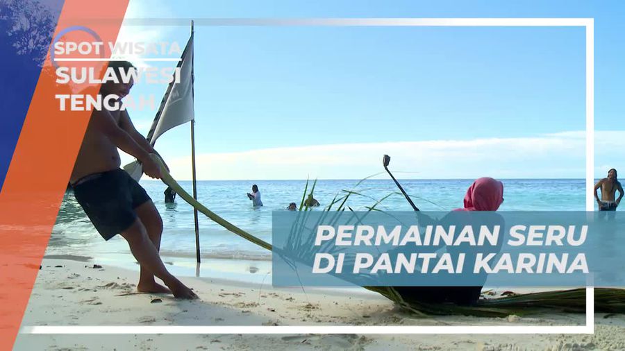 Permainan Seru Dengan Pelepah Kelapa di Pantai Karina Sulawesi Tengah