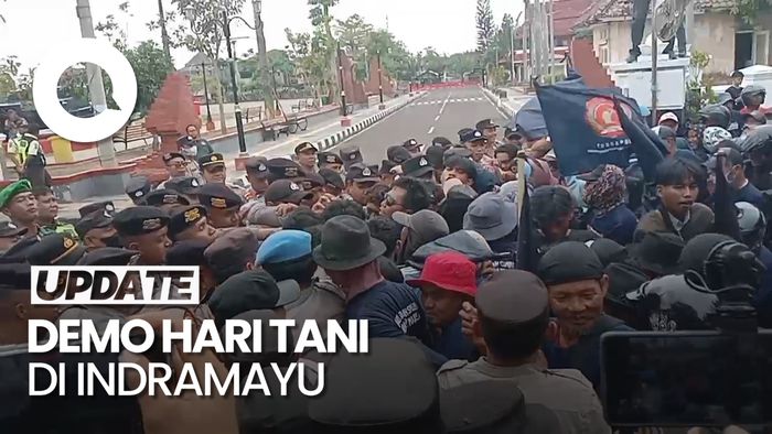 Video: Demo Hari Tani di Indramayu Ricuh, Massa-Polisi Saling Dorong
