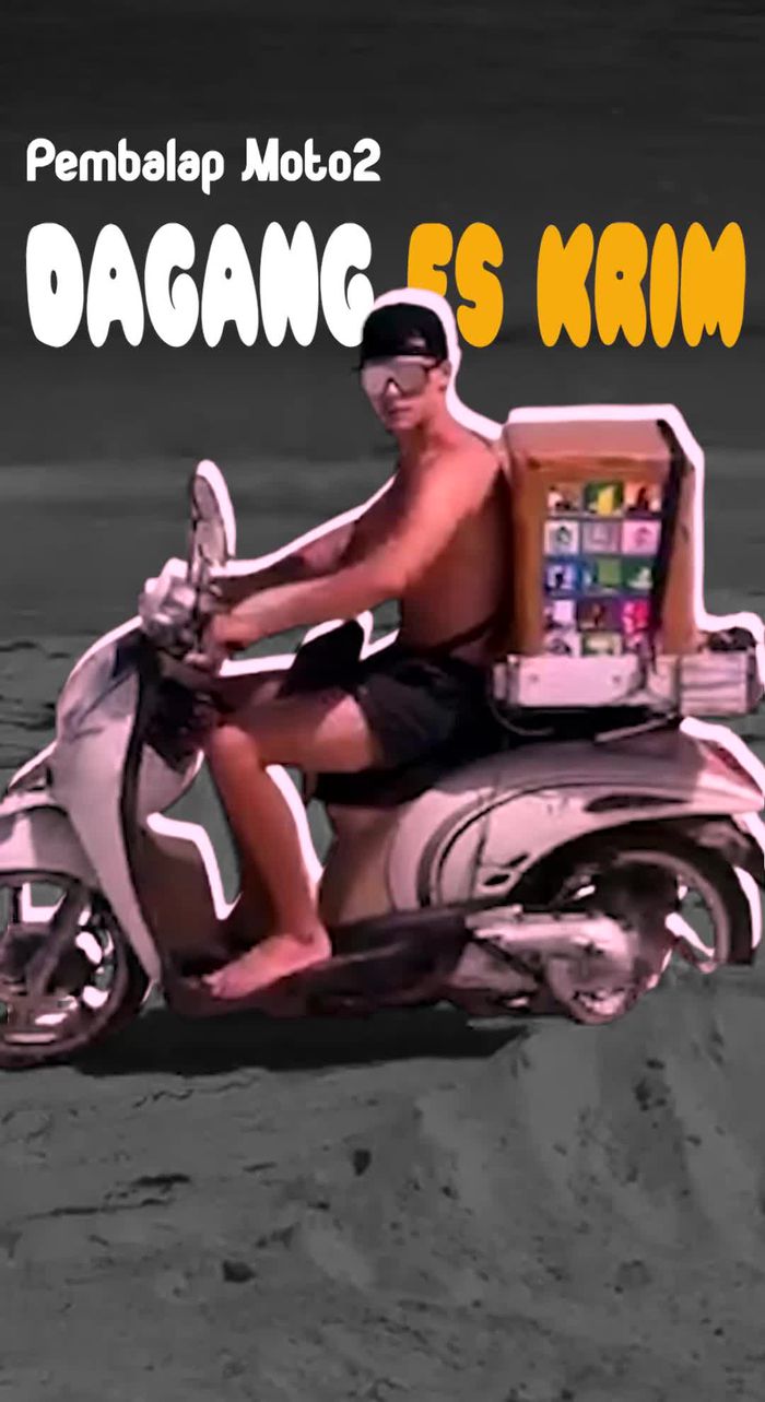 Video Aksi Kocak Pembalap Moto2 Dagang Es Krim di Pantai Mandalika