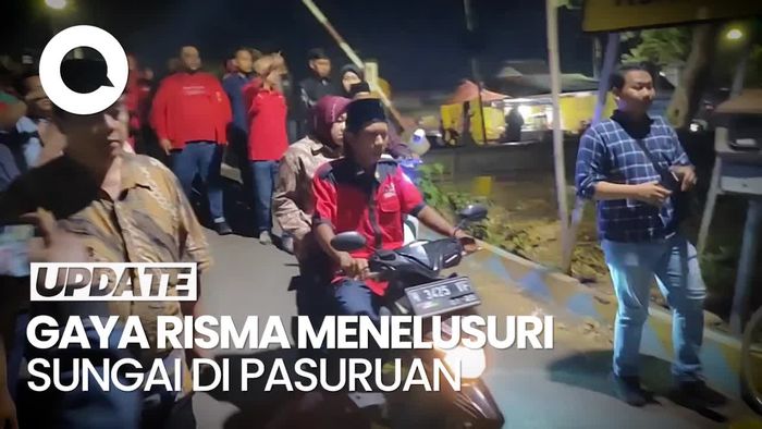 Video: Cagub Jatim Risma Naik Motor Menelusuri Sungai di Pasuruan