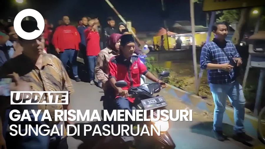 Video: Cagub Jatim Risma Naik Motor Menelusuri Sungai di Pasuruan