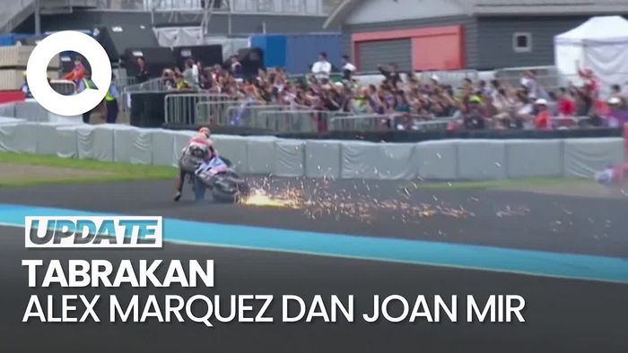 Video Detik-detik Motor Alex Marquez Nyangkut di Motor Joan Mir