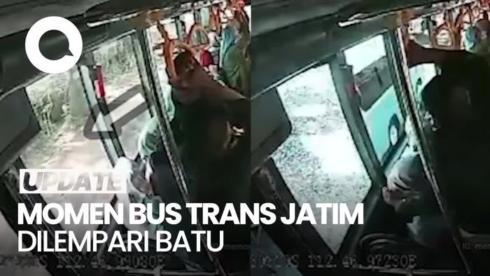 Video Detik-detik Kaca Bus Trans Jatim Pecah Dilempari Batu di Suramadu