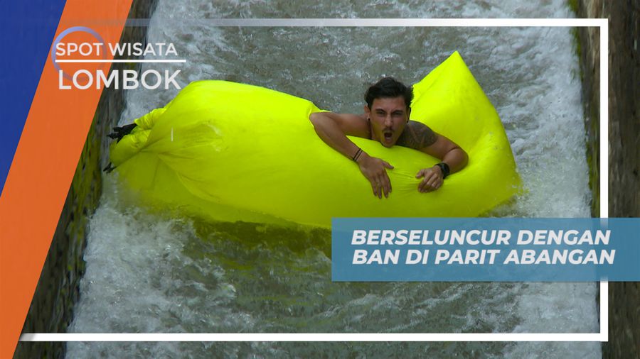 Berseluncur Asyik Menggunakan Ban di Parit Abangan Lombok