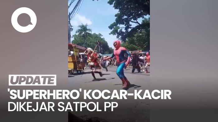 Video: Viral Superhero Lari Dikejar Satpol PP, Ternyata Syuting Film