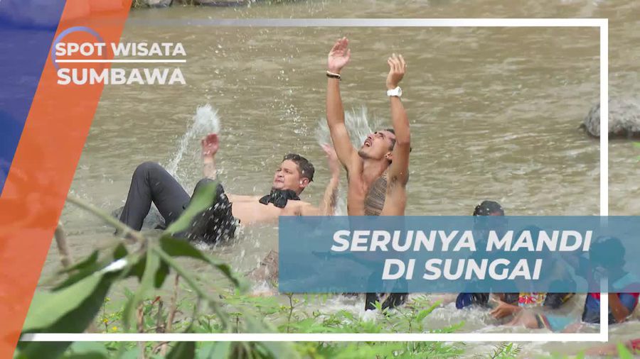 Nikmati Kesegaran Mandi di Sungai Usai Barapan Kerbau, Sumbawa